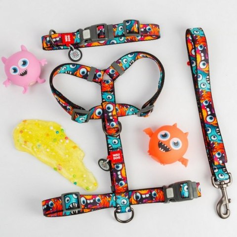 Collar WauDog Nylon Obroża nylonowa z QR-paszportem, plastikowy fastex, wzór ZĘBATE POTWORY, S 15mm/25-35cm