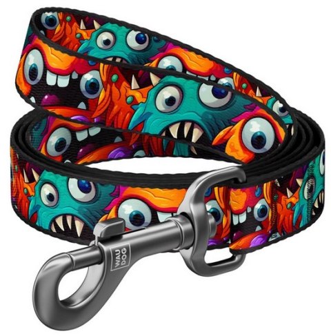 Collar WauDog Nylon Smycz nylonowa L-XXL 25mm/200cm, wzór ZĘBATE POTWORY