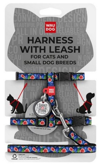 Collar WauDog Nylon Szelki ze smyczą nylonowe anatomiczne w kształcie litery H, z QR-paszportem, plastikowy fastex, wzór FIGA, r