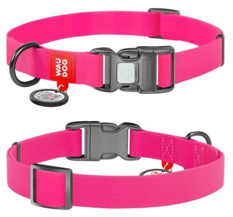 Collar Waterproof Obroża wodoodporna z QR-paszportem, plastikowy fastex, S 15mm/25-35cm różowa