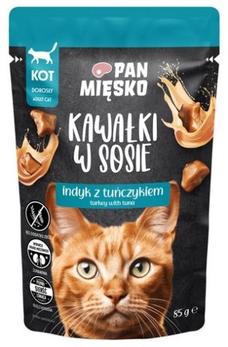 Pan Mięsko Karma mokra dla kota - indyk i tuńczyk kawałki w sosie saszetka 85g
