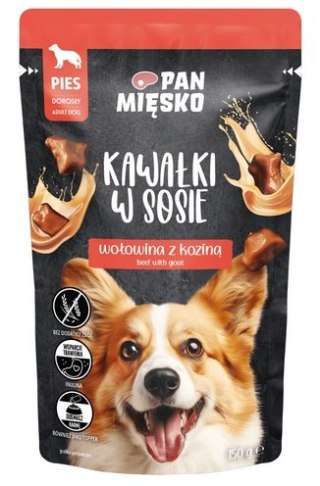 Pan Mięsko Karma mokra dla psa - wołowina z koziną kawałki w sosie saszetka 150g