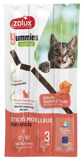 Zolux Yummies Miękki przysmak dla kota - Pałeczki Łosoś & Pstrąg 3x5g